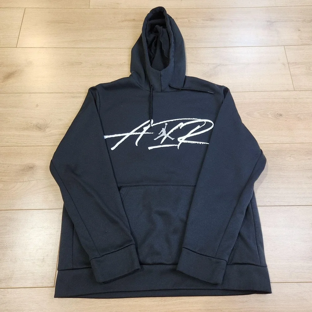 Jordan Hoodie Sweatshirt Mens Medium Black Air Script Dri-FIT Fleece Pullover